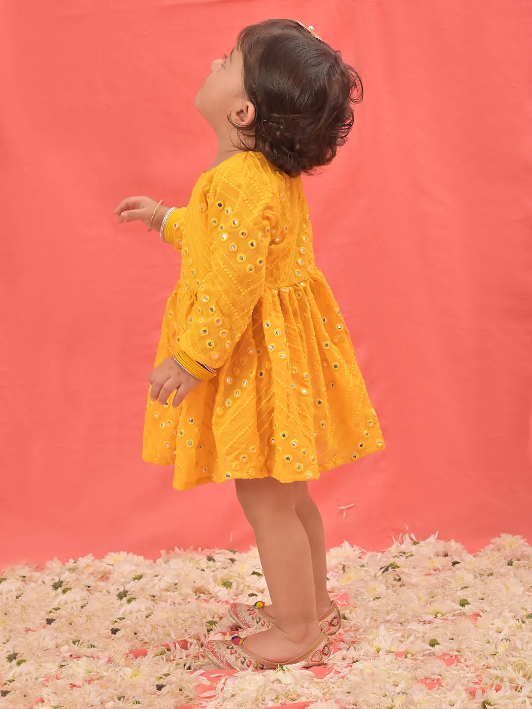 Jashvi SISHU Girl's Yellow Mirror Kurta